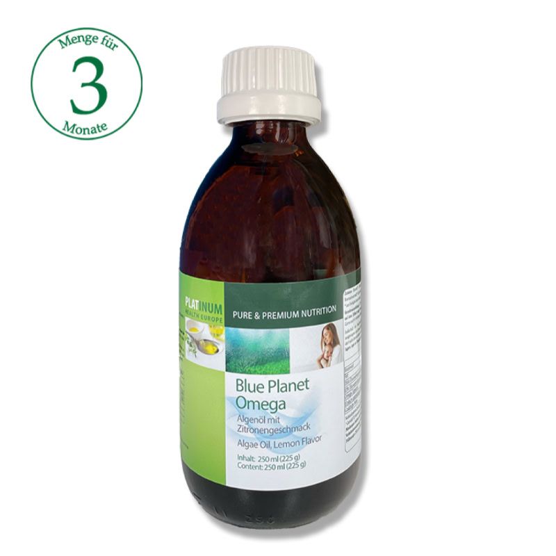 Flasche mit Algenöl und Zitronengeschmack