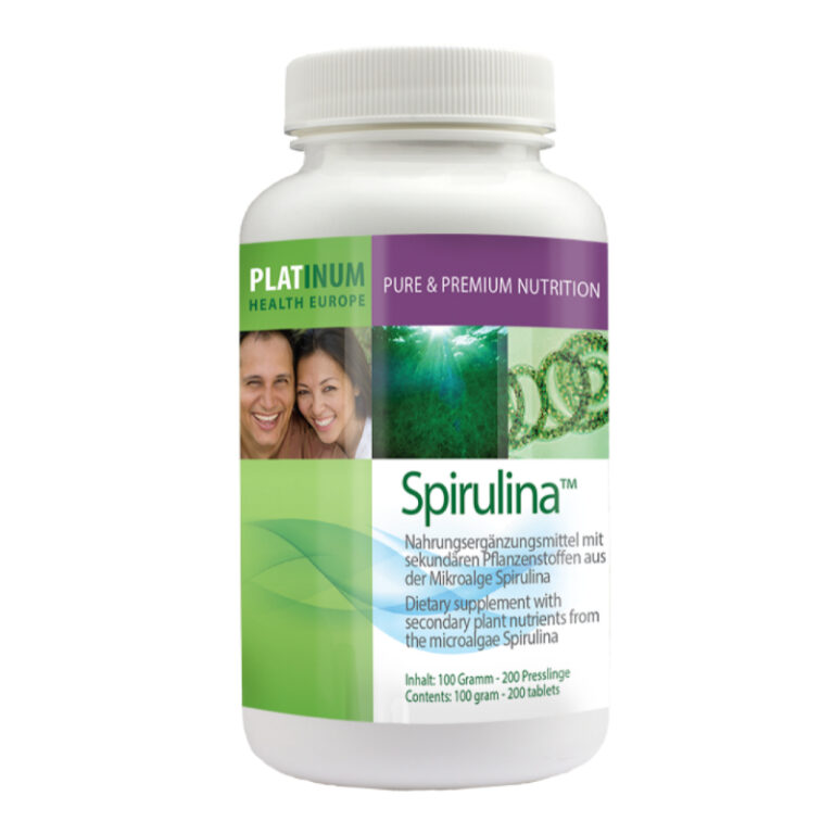 Spirulina Nahrungsergänzungsmittel in Verpackung