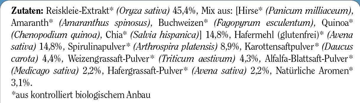 Zutatenliste für ein biologisches Produkt